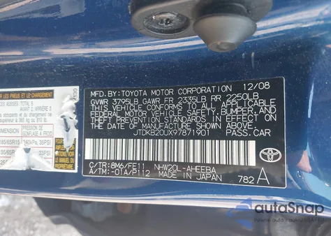 2009 Toyota Prius from USA, damaged, VIN JTDKB20UX97871901